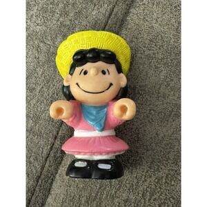 Vintage Peanuts Lucy Van Pelt Figurine Pink Dress Yellow Sun Hat 1952 1966 PVC